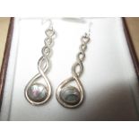 Pair of modern silver and mother of pearl earrings in presentation box
