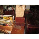 Teak occasional table, carver dining chair, teak glazed bookcase,