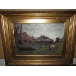 Henry John Yeend King oil on canvas " A Norfolk Farm" in gilt gesso frame 35 cms x 53 cms