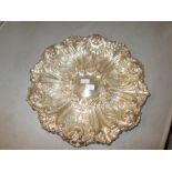 Late 19th century Portuguese silver dish with repousse decoration 28 cms in diameter 366 g