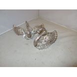 Pair of continental silver wing and cut glass swan ornaments