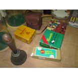 Vintage billiard balls, indoor bowls, vintage school bell,