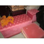 Pink upholstered ottoman and two others