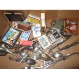 Box of assorted silver plated cutlery & matchboxes