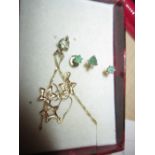 18 ct gold emerald and gold earring and necklace set & one other 18 ct gold pendant & earring set