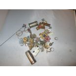 Assorted costume jewellery, silver metal hat pin, spectacles, advertising shaving stick etc.