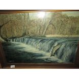 Salmon Jumping at the Weir oil on board 1980 W Morris