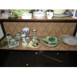 Shelf of assorted studio pottery : Lowerdown Pottery included
