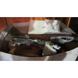 Box of assorted costume jewellery, fake flintlock pistol,