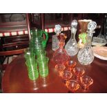 Art Deco cut glass liqueur set with decanter and glasses,
