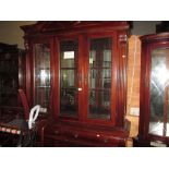 Reproduction mahogany lounge unit (216 x 130 x 42 cms) and corner cupboard