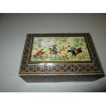 Painted Islamic mosaic box decorated with hunting scenes