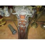 Art Nouveau copper vase decorated with Irises 32 cms x 10 cms