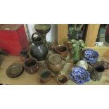 Assorted studio pottery : North African pottery, brass dishes,