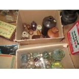 2 x boxes of assorted stoneware and glass antique and vintage bottles
