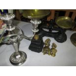 Kitchen scales & plated candlestick