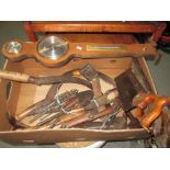 Box of assorted vintage hand tools : hooks etc.
