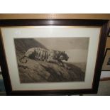 Early 20th century engraving in oak frame after the original Watcher on th Hill by H T Dicksee