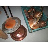 Box of assorted copper kettles, warming pans etc.