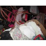 2 x boxes of handbags and material