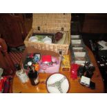 Avon bottles, wicker picnic hamper and contents, collectors Jack Daniels whisky,