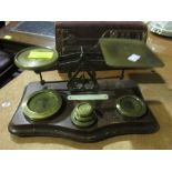 Vintage brass and wood postal scales