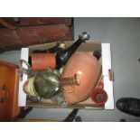 Box of china, studio glass ware, crocks etc.