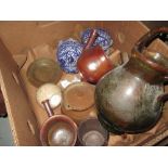 Assorted studio pottery : North African pottery, brass dishes,