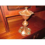 Arts & Crafts beaten copper chalice with Ruskin style enamel roundels 37 cms x 19 cms