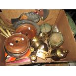 Box of assorted brass and copper ware