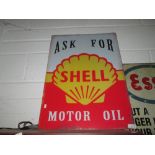 Painted metal vintage style advertising sign : Shell Motor Oil 70 cms x 50 cms