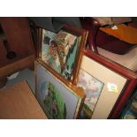 Assorted tapestries & box of assorted glassware