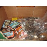 Box of assorted silver plated cutlery,
