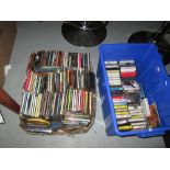 Box of assorted CDs and cassettes & Sony speakers