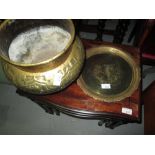 Indian brass jardiniere and tray