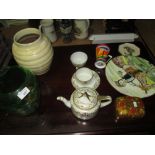Decorative china and glassware : Whitefriars vase, Barum ware etc.