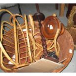 Wicker basket, stool, magazine rack, barley twist ash tray etc.