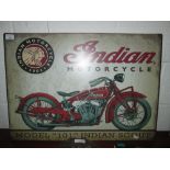 Vintage style painted metal advertising sign : Indian Motorcycles 50 cms x 70 cms