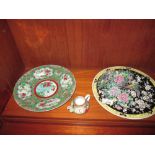 2 x Chinese plates and Famille Rose nursery tea pot