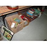 5 x Boxes of china glass, collectors dolls, kitchenware, light bulbs, games & toys etc.
