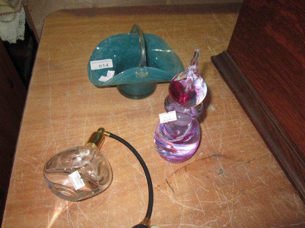 3 x pieces of decorative glassware : Caithness scent bottle,