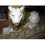 Italian pottery lion ornament by Mario R Fredi & resin frog ornament