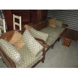 Early 20th century bergere settee and single armchair