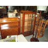 Vintage china display cabinet, bookshelves, 2 x kitchen chairs & barley twist standard lamp,