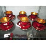 Set of six Carlton ware Rouge pattern coffee cups and saucers