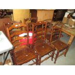 Set of four late 18th century provincial ladderback dining chairs with elm seats & two others