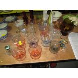 Assorted decorative coloured glassware, china including crested ware etc.