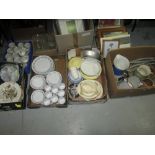 8 x Boxes of decorative china & glassware, pictures, mini stereo etc.