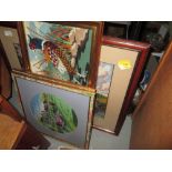 Assorted tapestries & box of assorted glassware