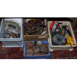 Four boxes of tools to include drill bits, Dewalt pistol drill holders, circular saw blades,